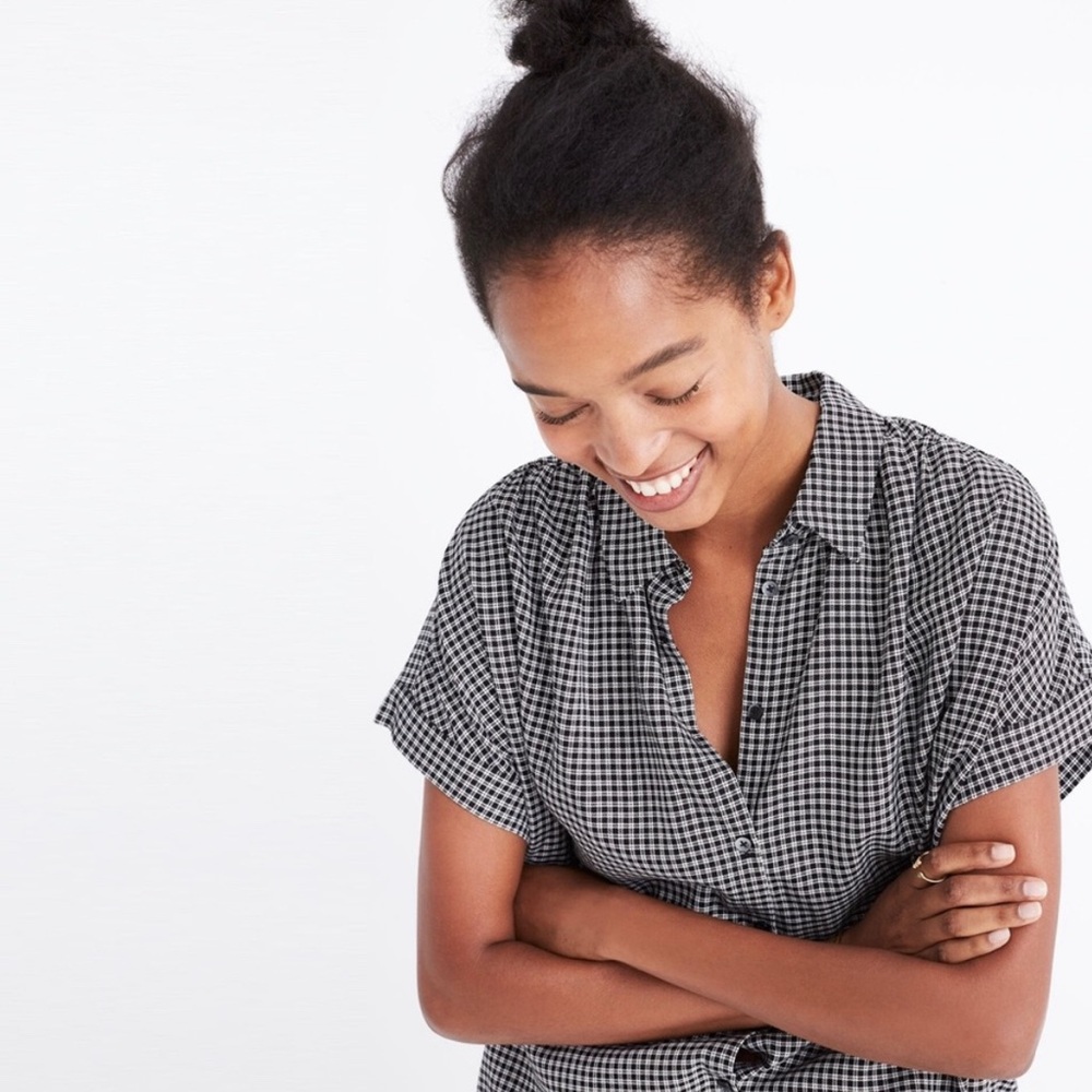 Madewell Central Shirt Black White Haden Plaid | Large